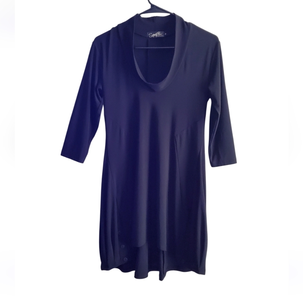 Sympli Black High Low Dress with Cowl Neck